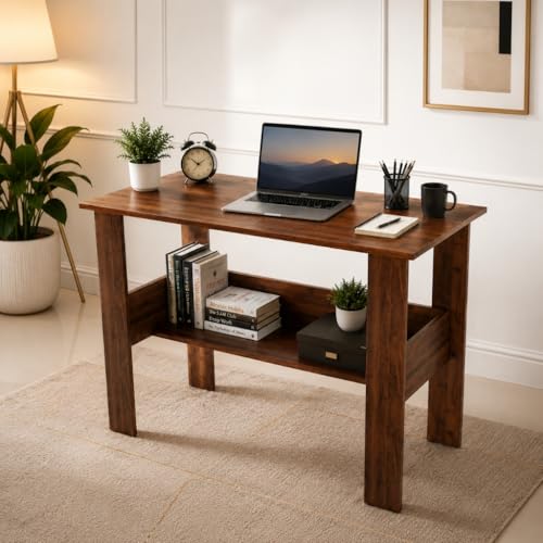 Image of SPYDER CRAFT Modern Specio Engineered Wood Study Table with Storage Shelf | Clean Minimalist Computer Desk for Home, Office, & Bedroom | Durable & Easy to Clean (Columbian Walnut) (Assembly DIY)