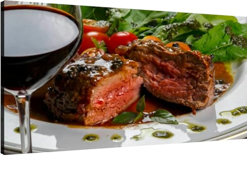 Canvas Wall Art - Filet Mignon & Red Wine Decor