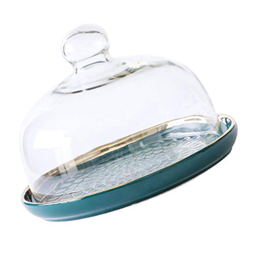 Cabilock 6 Inch Cake Stand with Dome Cover Snack Ceramic Sweet Dessert Cake Plate Appetizer Serving Platter for Birthday Wedding Green