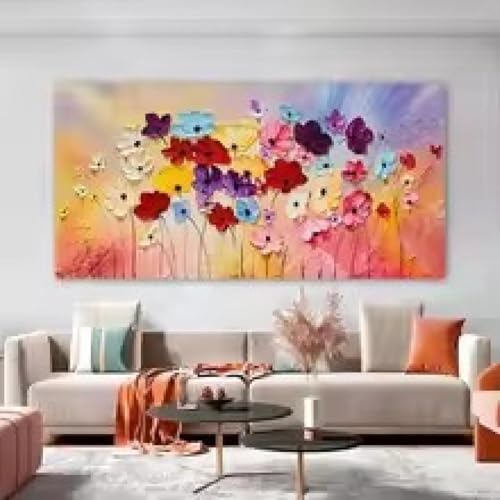 Peintures murales fleurs colorées pour raviver un salon contemporain