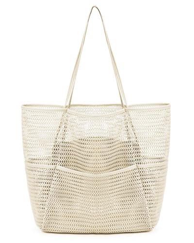 Bolso tote de malla para playa para mujeres, grande, para verano, bolso de hombro con bolsillo interior, suave, para piscina, viajes y artículos esenciales para natación