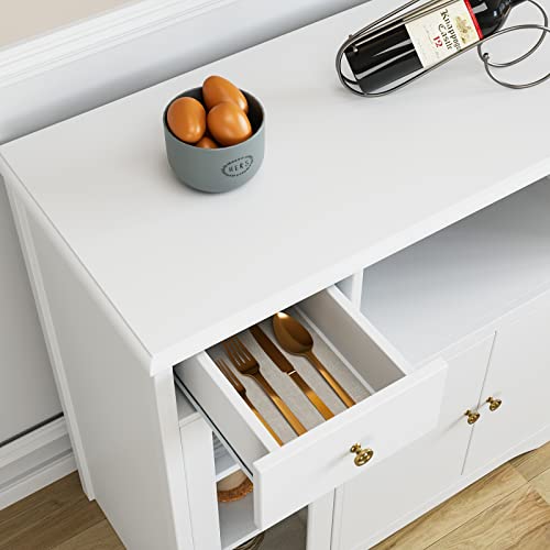 Horstors Storage Cabinet With 3 Doors And 1 Drawer, Buffet Cabinet Sideboard With Adjustable Shelves, Microwave Stand Cabinet For Kitchen, Dining Room, White #TOP5
