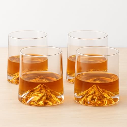 Image of Premium Mountain Base Whiskey Glass Set of 4, 230ml Crystal Tumblers for Bourbon, Scotch & Cocktails (4, Everest)