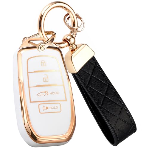 Montague Key Fob Cover for Toyota Camry Rav4 Crown Corolla Cross Grand Highlander Land Cruise Prius Sequoia Tundra Venza 4runner(4 Buttons, Ivory)