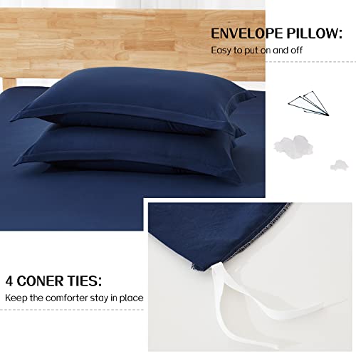 Dreaming Wapiti Duvet Cover Queen,Washed Microfiber Navy Blue Queen Size Duvet Cover Set,Solid Color - Soft and Breathable with Zipper Closure & Corner Ties (Navy Blue, Queen)