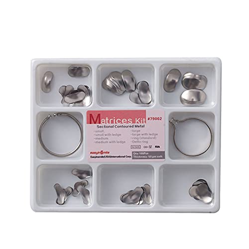Dental 50Μm Sectional Contoured Metal Matrices Matrix Kit (100Pcs With 2 Rings) #TOP24