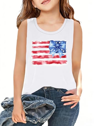 Image of CAZYCHILD Girls American Flag Tank Tops Boys 4th of July Shirts USA Summer Sleeveless Tee Independence Day Outfit 5-14y