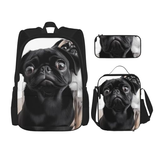 Sac à dos décontracté carlin avec boîte à déjeuner et trousse OUSIKA