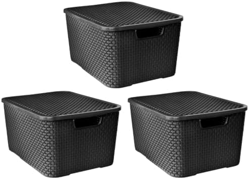 Kit 3 Caixas Organizadora Rattan Com Tampa 20 Litros Preto Arqpla...