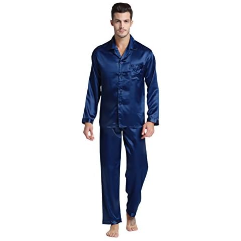Tony & Candice Men's Sleepwear Classic Satin Pyjama Set, Nightwear (X-Large, Navy Blue) Cover