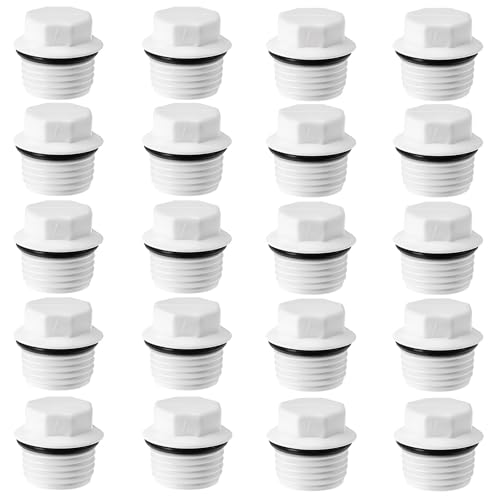 20 Pcs 1/2 Inch PVC Plug Male Threaded Pipe End Cap Male Threaded, Fitting Threading Water Pipes White Plastic Thread Plug Adaptor for Plumbing Water Line