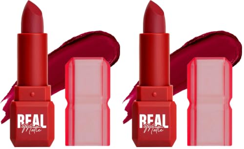 Image of Mila Beaute Real Matte Lipstick | Enriched With Rosehip Extract | Ultra Matte Finish & Long Lasting I Single Swipe, Lightweight & Comfortable - 18-LOVE RED (Pack of 2)