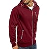 Mens Hoodies Casual Fleece Hooded Sweatshirt Full-Zip Long Sleeve Pullover Hoody Tops Red 3XL #2