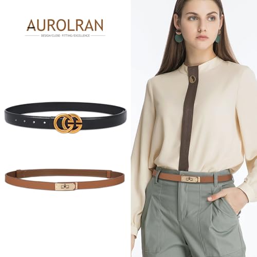 Image of Aurolran Women's Fashion Classic Metal Buckle Leather Belt with Jeans Dress