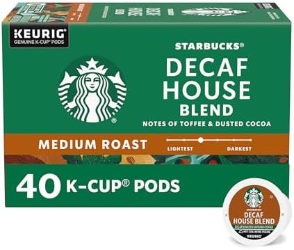 Starbucks K-Cup Coffee Pods, Medium Roast Hot or Iced Coffee, Decaf House Blend, 40 Keurig Pods