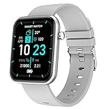 HQPCAHL Smartwatch Damen Herren,1.69'' Smartwatch Mit Pulsmesser Schlafmonitor, IP67 Wasserdicht Fitness Armbanduhr, 8+Trainingsmodi, Schrittzähler Musiksteuerung,Für Ios Und Android,Silber