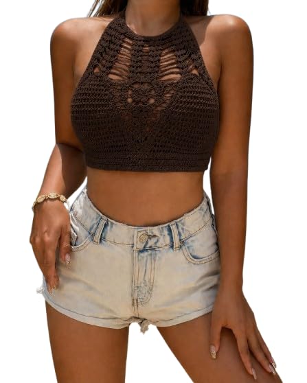 CLOTHCOTTAGE Girls Cotton Regular fit Solid hollowout tie beckless Beach Halter Crochet top-image-17