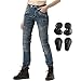 Takuey Women Street Motorcycle Riding Pants Motocross Racing Protective Jeans with Knee Hip Pads (XS(26)=Waist 28