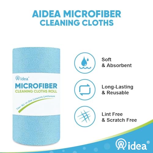 Image of AIDEA Microfiber Cleaning Cloth 165 Sheets 3 Roll, Blue Shop Towels, 11x9 inch