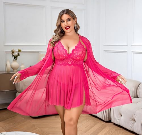 Image of Avidlove Plus Size Lingerie Sexy Lingerie Set Women's Exotic Nightgowns Lace Chemise Lingerie Side Slit Nightdress