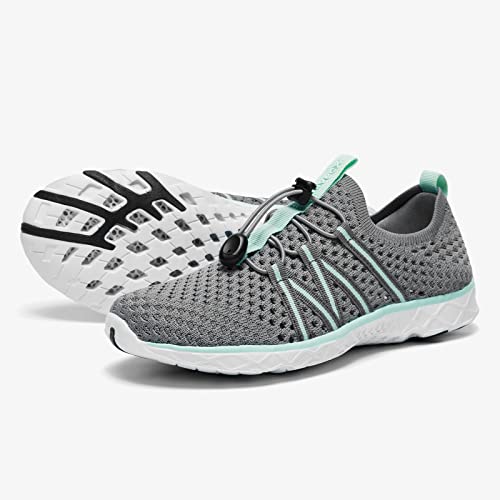 Kolili Womens Aqua Water Shoes, Quick Drying Water Tennis Shoes, Beach Swimming Shoes For Pool Water Aerobic With Arch Support Gray/Aqua Size 8 #TOP6