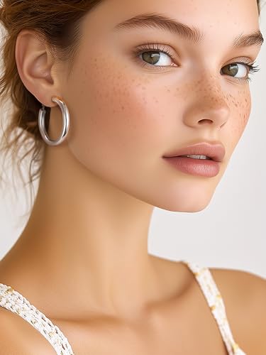 Image of Stainless Steel Chunky Hoop Earrings For Women, Minimalist and Chic, Black /Gold Plated, Round Hoops Earrings Hypoallergenic, Size: 30mm /40mm /60mm /80mm, Come with Box