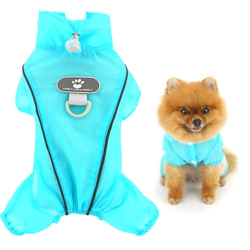 Jumpsuit sólido para perros pequeños con protección UV, azul, L