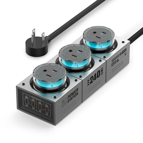 MFish 240W GaN Desktop Charging Station - RGB Gaming Power Hub with PD 3.1 Fast Charging, 7-in...