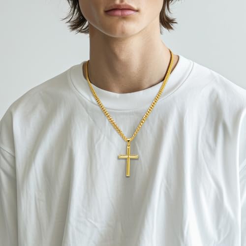 Cross Necklace for Men 14K Gold Cross Necklace for Men Gold Crosses Chain Necklaces for Mens Robust Pendant Paired with Cuban Chain Mens Crosses Necklaces 20/22/24in3