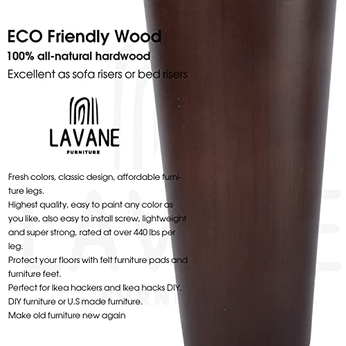 La Vane 8 inch Solid Wood Furniture Legs (20cm), Walnut Finish Tapered Replacement Feet with M8 Thread & Mounting Plates - Image 3