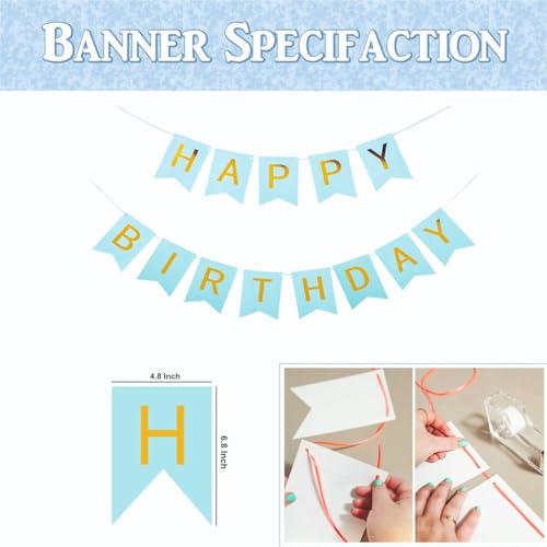 Image of Baby Boy 1st Happy Birthday Balloons Decoration Kit - 72 Pcs Blue, White, Golden Chrome Balloon with Happy Birthday Paper Banner | Birthday Party Decoration Set for Celebrations for Kids
