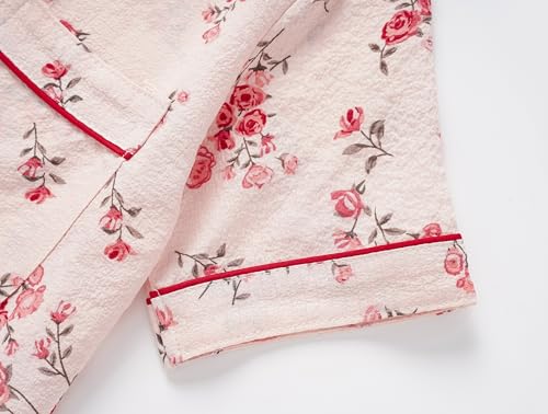 Image of Hupohoi Big Girls Button Down Pajama Set 3pcs Short Sleeve Long Pants with Shorts Crepe Wrinkled Fabric Sleepwear Nighty