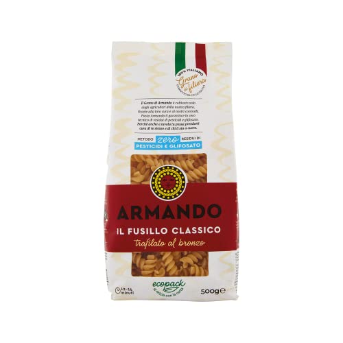 Armando, Il Fusillo Classico, Pasta di Semola di Grano Duro di Filiera 100% Italiano - Trafilato al bronzo - 8 confezioni da 500 gr