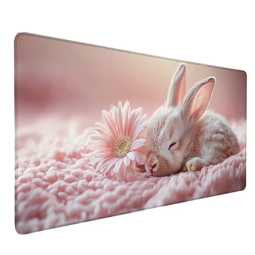 Tapis de souris XXL lapin rose 150x80cm en caoutchouc avec bords cousus pour bureau PC