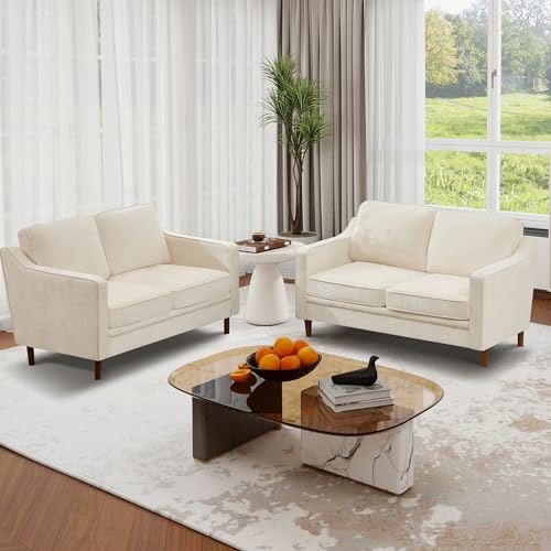 Image of Kingfun 60 inch Chenille Sofa, Loveseat Couch, Mid Century Modern Love Seat Couches with Solid Wood Frame for Living Room Bedroom