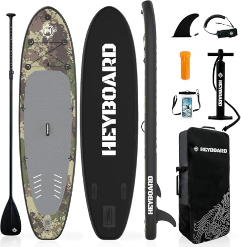 HEYBOARD Aufblasbares SUP Board, Stand Up Paddle Board 320x81x15cm mit Premium Zubehör inklusive Rucksack, verstellbarem...