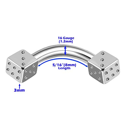 4Pcs Surgical Steel Black Anodized 16g 8mm 10mm Curved Barbell Piercing Jewelry Rook Tragus Daith Lip Eyebrow 3mm Dice M41963