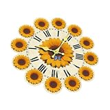 YPBEW Orologio da parete in legno effetto girasoli 2D, movimento silenzioso e orario accurato, decorazione per soggiorno, facile installazione, senza ticchettio, movimento al quarzo, decorazione per