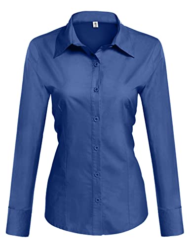 Hotouch Womens Basic Slim Fit Casual Button Down Dress Shirt Royal Blue (Stretch Fabric, A Size Up For Relaxed Fit), X-Small, Long Sleeve #TOP9