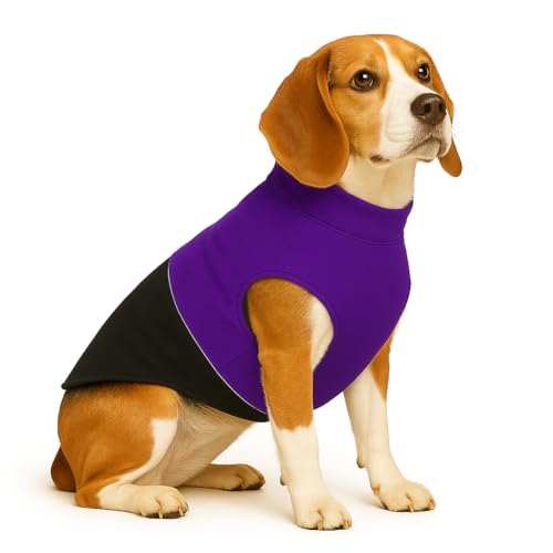 Image of The Pets Company Dog Winter Coat Jacket, Clothes, Windproof, Reversible, Light Weight, Washable, Ultra Warm Thick Fleece Lined Dog Vest for Cold Weather Protection, (Purple Black, Medium - 20 Inch)