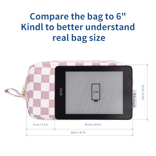 Image of Narwey Checkered Makeup Bag, Travel Cosmetic Bag Organizer, Toiletry Bag Make Up Bags with Organized Pockets for Women (Dusty Rose Checkerboard, Large)