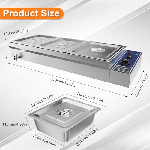 TAIMIKO Bain Marie - Wasserbad Speisenwärmer Buffetwärmer Elektrisch für Speisen (3 Pots) – Bild 3