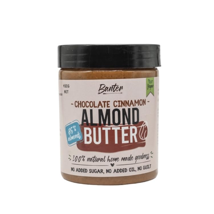 Banter Chocolate Cinnamon Butter - 85% Almonds, Rich Dark Chocolate Swirl, and Cinnamon Powder - Protein-Packed, Low Sugar, and Guilt-Free Nut Butter Spread - Vegan, Gluten-Free-450g