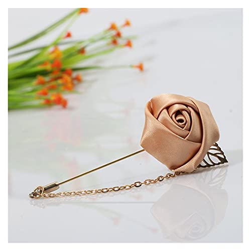 Boutonnière costume homme mariage rose ruban broche tissu