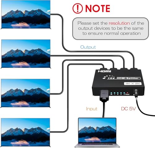 Miniatura 2 de 1x4 Splitter Hdmi 4 Puertos, Divisor Hdmi 1 Entrada 4 Salidas Distribuidor De Audio Y Video, Admite 4k 30hz, 3d, 1080p, Hdcp Para Ps4 Xbox Hdtv Proyector Dvd