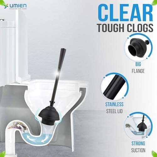 UMIEN™ WC-Bürste und Kolben-Set, Edelstahl, Kolben und WC-Bürste mit freistehendem Kanister, modernes und Elegantes Badezimmer-Reinigungszubehör, 2 Stück | Toilettenbürste und Kolben aus satiniertem Nickel, rostfreier Edelstahl, langer Griff, freistehende