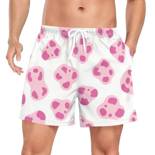 Traje de baño rosa para hombre con estampado de leopardo y tela de secado rápido