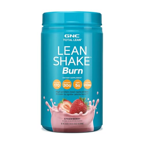 GNC Total Lean | Lean Shake Burn, Protein Powder | Hunger Satisfying, High Protein Blend, Proven to Burn 3X More Calories | Strawberry | 16 Servings