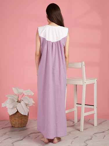 Image of 9shines Label Cotton Sleeveless Nighty | All Over Print Maxi Night wear for Women | Full Length Night Gown Night Dress for Women Stylish (Cotton Sleeveless 25)