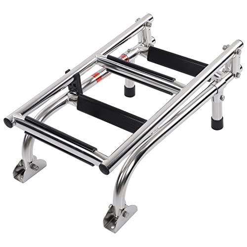 4 Step Pontoon Boat Ladder, 316 Stainless Steel Folding Telescoping Ladder, Heavy Duty, Wide Steps, Safe Handrails, Dock Ladder for Marine Pontoon, Yacht, Swimming Pool